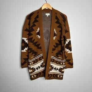Lucky Brand Women's Caramel + Brown Southwestern Print Knit Cardigan Size S